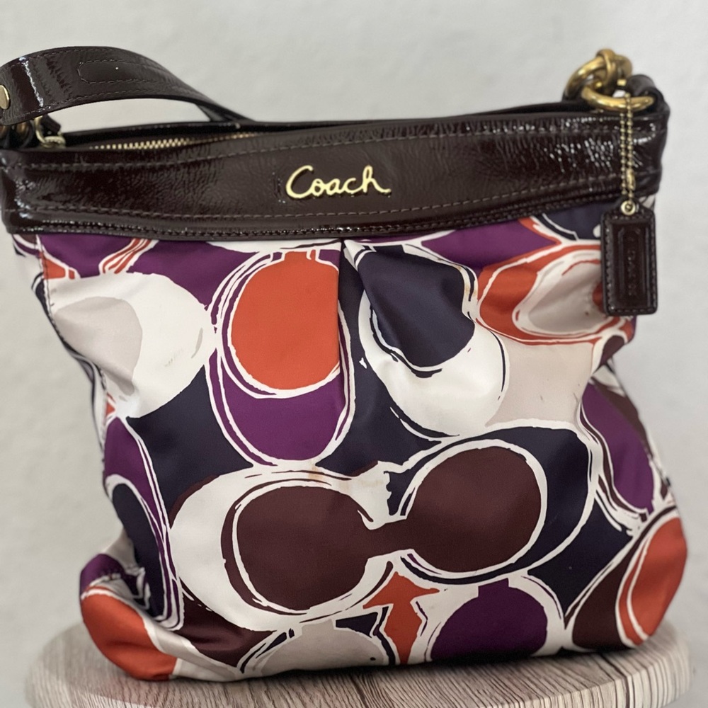 Coach Ashley Hand Drawn Scarf Print Hippie Crossbody Bag Purse Tote F20016